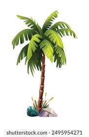 Coconut palm tree illustration in cartoon style