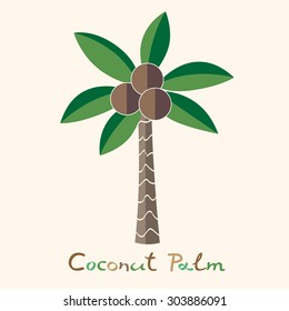 Coconut palm tree isolated on white. Summer holidays vector illustration.