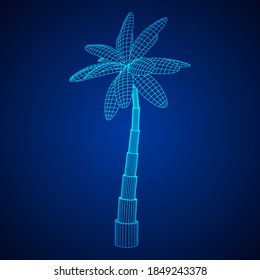 Palmera de coco con hojas. Ilustración vectorial de malla baja de malla de malla de alambre.