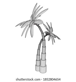 Palmera de coco con hojas. Ilustración vectorial de malla baja de malla de malla de alambre.