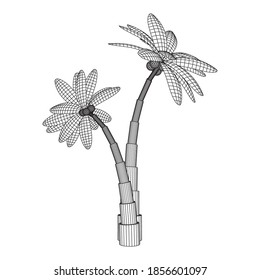 Kokospalmen mit Blättern. Wireframe Low-Poly-Mesh, Vektorgrafik.