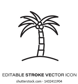 Coconut palm tree line icon. Outline symbol of tropical islands and beaches. Editable stroke flat vector illustration.