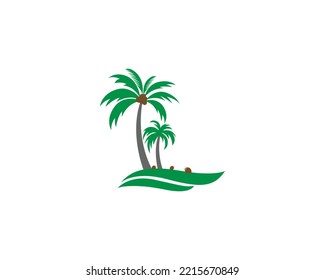 Coconut and Palm Tree Logo Design. Creative Vector Illustration.