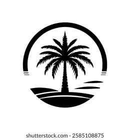 Coconut palm tree logo icon vector flat illustration design on white background.