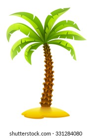 Coconut palm tree on sand island. vector illustration. Isolated on white background. Transparent objects used for lights and shadows drawing.