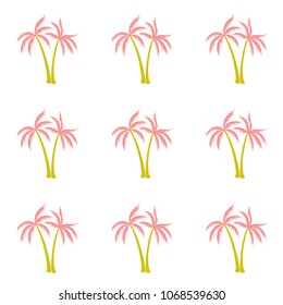 Coconut palm tree pattern textile seamless tropical forest background. Paradise vector swatch repeating pattern. Minimalist tropical plants, coconut trees, beach palms textile background design.