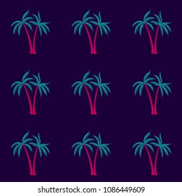 Coconut palm tree pattern textile material tropical forest background. Subtropical vector fabric repeating pattern. Marvelous tropical plants, coconut trees, beach palms textile background design.