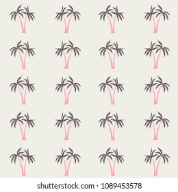 Coconut palm tree pattern textile material tropical forest background. Subtropical vector wallpaper repeating pattern. Marvelous tropical plants, coconut trees, beach palms textile background design.