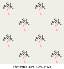 Coconut palm tree pattern textile material tropical forest background. Thailand vector fabric repeating pattern. Minimalist tropical plants, coconut trees, beach palms textile background design.