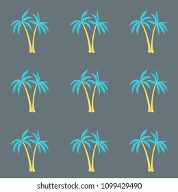 Coconut palm tree pattern textile material tropical forest background. Beautiful vector swatch repeating pattern. Simple tropical plants, coconut trees, beach palms textile background design.