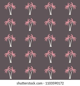 Coconut palm tree pattern textile material tropical forest background. Floral vector fabric repeating pattern. Simple tropical plants, coconut trees, beach palms textile background design.