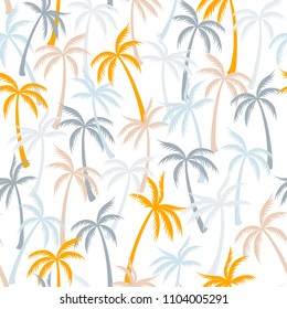 Coconut palm tree pattern textile seamless tropical forest background. Beautiful vector wallpaper repeating pattern. Cute tropical plants, coconut trees, beach palms textile background design.