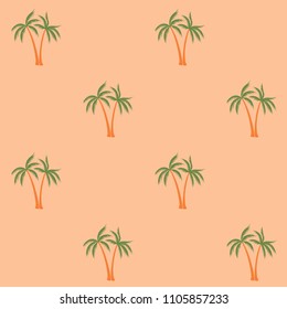 Coconut palm tree pattern textile material tropical forest background. Cartoon vector swatch repeating pattern. Awesome tropical plants, coconut trees, beach palms textile background design.