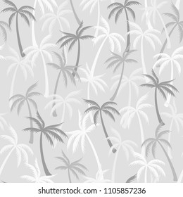 Coconut palm tree pattern textile seamless tropical forest background. Paradise vector swatch repeating pattern. Minimalist tropical plants, coconut trees, beach palms textile background design.