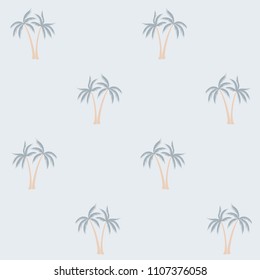 Coconut palm tree pattern textile material tropical forest background. Beautiful vector wallpaper repeating pattern. Cute tropical plants, coconut trees, beach palms textile background design.