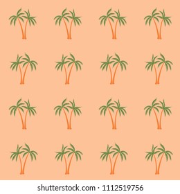 Coconut palm tree pattern textile material tropical forest background. Holiday vector swatch repeating pattern. Simple tropical plants, coconut trees, beach palms textile background design.