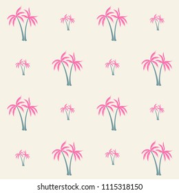 Coconut palm tree pattern textile material tropical forest background. Trendy vector swatch repeating pattern. Awesome tropical plants, coconut trees, beach palms textile background design.