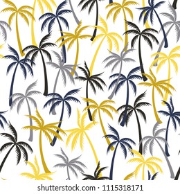 Coconut palm tree pattern textile seamless tropical forest background. Greenery vector fabric repeating pattern. Marvelous tropical plants, coconut trees, beach palms textile background design.