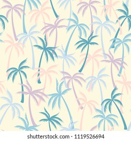 Coconut palm tree pattern textile seamless tropical forest background. Summer vector wallpaper repeating pattern. Awesome tropical plants, coconut trees, beach palms textile background design.