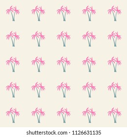 Coconut palm tree pattern textile material tropical forest background. Trendy vector swatch repeating pattern. Simple tropical plants, coconut trees, beach palms textile background design.