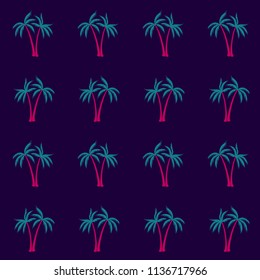 Coconut palm tree pattern textile material tropical forest background. Rainforest vector fabric repeating pattern. Simple tropical plants, coconut trees, beach palms textile background design.