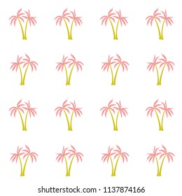 Coconut palm tree pattern textile material tropical forest background. Greenery vector swatch repeating pattern. Awesome tropical plants, coconut trees, beach palms textile background design.