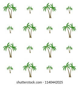 Coconut palm tree pattern textile material tropical forest background. Exotic vector wallpaper repeating pattern. Minimalist tropical plants, coconut trees, beach palms textile background design.