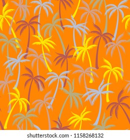 Coconut palm tree pattern textile seamless tropical forest background. Beautiful vector fabric repeating pattern. Marvelous tropical plants, coconut trees, beach palms textile background design.