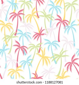 Coconut palm tree pattern textile seamless tropical forest background. Bohemian vector swatch repeating pattern. Awesome tropical plants, coconut trees, beach palms textile background design.
