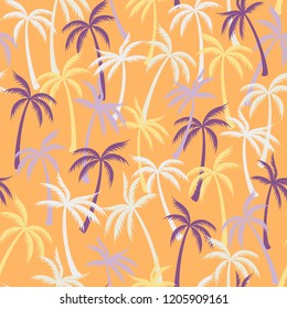 Coconut palm tree pattern textile seamless tropical forest background. Exotic vector swatch repeating pattern. Simple tropical plants, coconut trees, beach palms textile background design.
