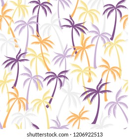 Coconut palm tree pattern textile seamless tropical forest background. Greenery vector swatch repeating pattern. Marvelous tropical plants, coconut trees, beach palms textile background design.
