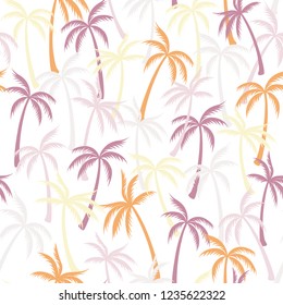 Coconut palm tree pattern textile seamless tropical forest background. Bohemian vector fabric repeating pattern. Minimal tropical plants, coconut trees, beach palms textile background design.