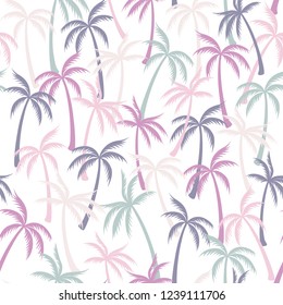 Coconut palm tree pattern textile seamless tropical forest background. Floral vector fabric repeating pattern. Simple tropical plants, coconut trees, beach palms textile background design.