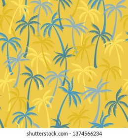 Coconut palm tree pattern textile seamless tropical forest background. Bohemian vector wallpaper repeating pattern. Simple tropical plants, coconut trees, beach palms textile background design.