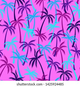 Coconut palm tree pattern textile seamless tropical forest background. Bohemian vector swatch repeating pattern. Simple tropical plants, coconut trees, beach palms textile background design.