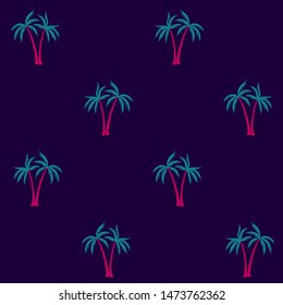 Coconut palm tree pattern textile seamless tropical forest background. Exotic vector wallpaper repeating pattern. Cute tropical plants, coconut trees, beach palms textile background design.