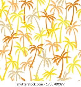Coconut palm tree pattern textile seamless tropical forest background. Exotic vector swatch repeating pattern. Marvelous tropical plants, coconut trees, beach palms textile background design.