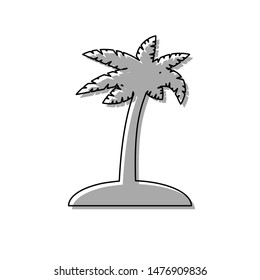 Coconut palm tree sign. Black line icon with gray shifted flat filled icon on white background. Illustration.