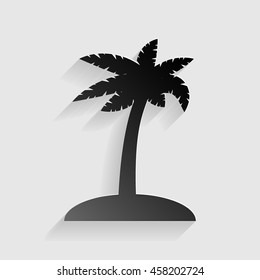 Coconut palm tree sign. Black paper with shadow on gray background.