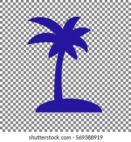 Coconut palm tree sign. Blue icon on transparent background.