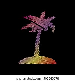 Coconut palm tree sign. Coloful chalk effect on black backgound.