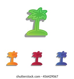 Coconut palm tree sign. Colorfull applique icons set.