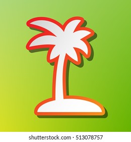 Coconut palm tree sign. Contrast icon with reddish stroke on green background.