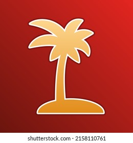 Coconut palm tree sign. Golden gradient Icon with contours on redish Background. Illustration.