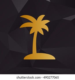 Coconut palm tree sign. Golden style on background with polygons.