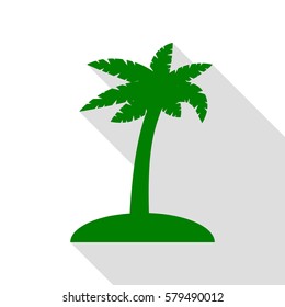 Coconut palm tree sign. Green icon with flat style shadow path.
