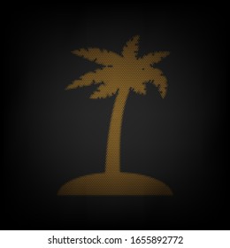Coconut palm tree sign. Icon as grid of small orange light bulb in darkness. Illustration.
