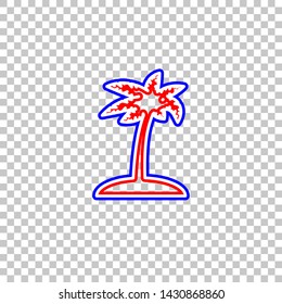 Coconut palm tree sign. Red, white and contour icon at transparent background. Illustration.