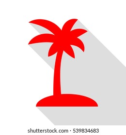 Coconut palm tree sign. Red icon with flat style shadow path.