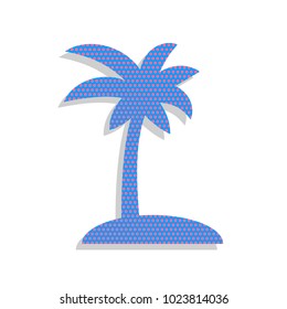 Coconut palm tree sign. Vector. Neon blue icon with cyclamen polka dots pattern with light gray shadow on white background. Isolated.